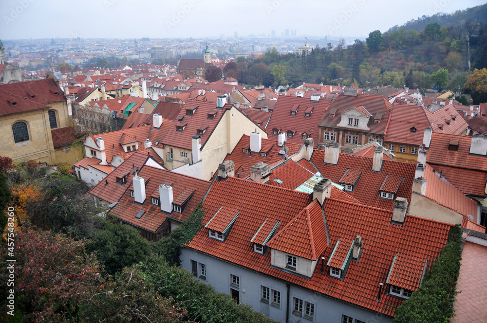View landscape cityscape of Praha old town city and building antique retro vintage classic house home for Czechia people and foreign travelers travel visit from Prague castle in Prague, Czech Republic