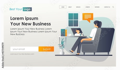 Girl doing video call with coworker in isometric illustration