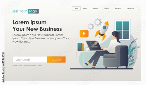 Girl launching rocket with laptop