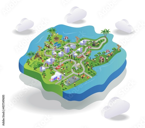 Road in landscape map in isometric illustration