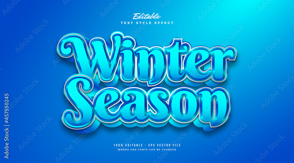 Blue Winter Season Text Style with Cold and Frost Effect. Editable Text Style Effect
