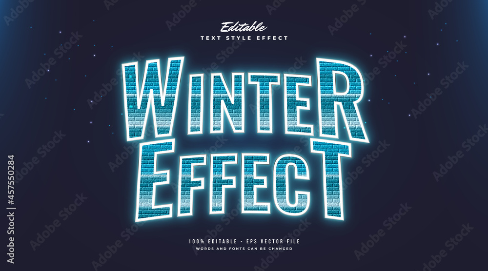 Blue Winter Text Style with Frozen and Glow Effect. Editable Text Style Effect