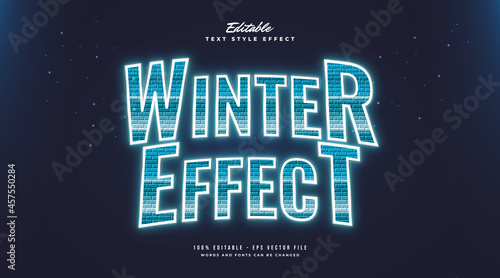 Blue Winter Text Style with Frozen and Glow Effect. Editable Text Style Effect