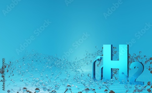 Hydrogen gas, the fuel of the future. The staging on a blue background. 3d render