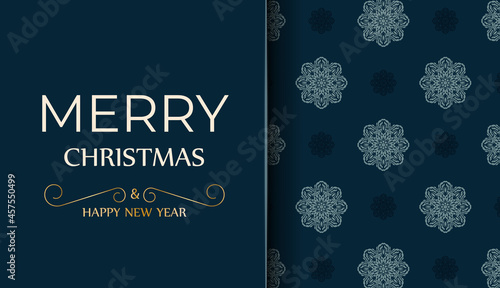 Dark blue happy new year flyer with abstract blue ornament