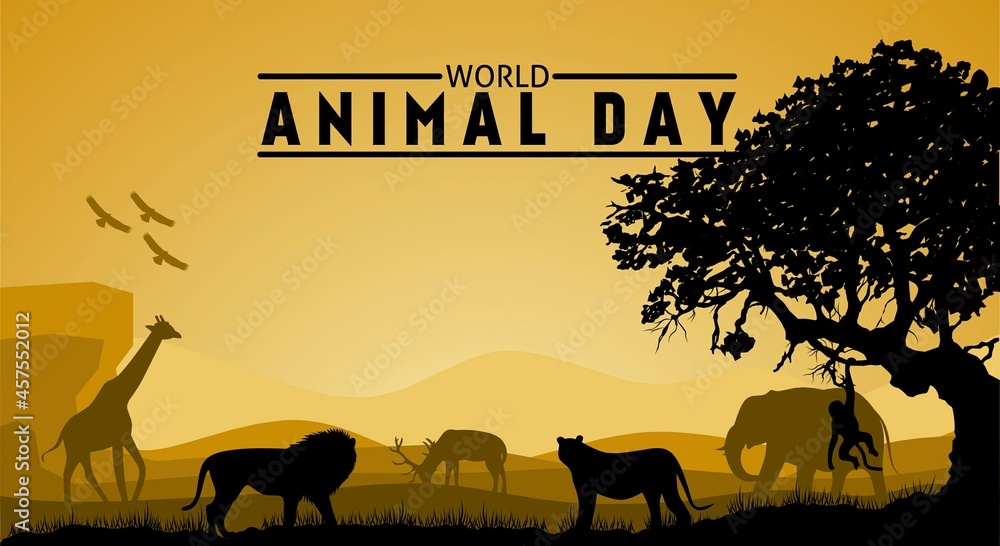 World animal day theme silhouette flat illustration. Vector illustration.  Suitable for Poster, Banners, campaign and greeting card. Stock Vector |  Adobe Stock