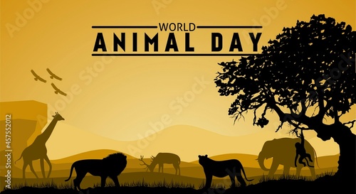World animal day theme silhouette flat illustration. Vector illustration. Suitable for Poster, Banners, campaign and greeting card. 