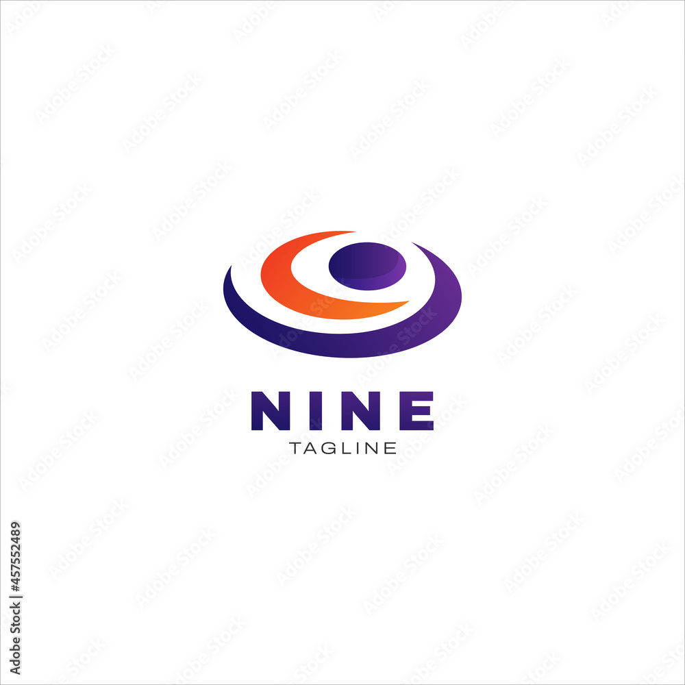 Nine Letter Number Mark Logo Design Template