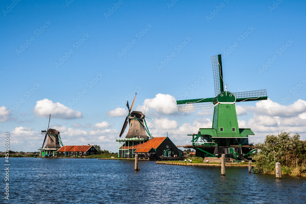 Row of windmills of the Zaanse Schans in North-Holland, The Netherands