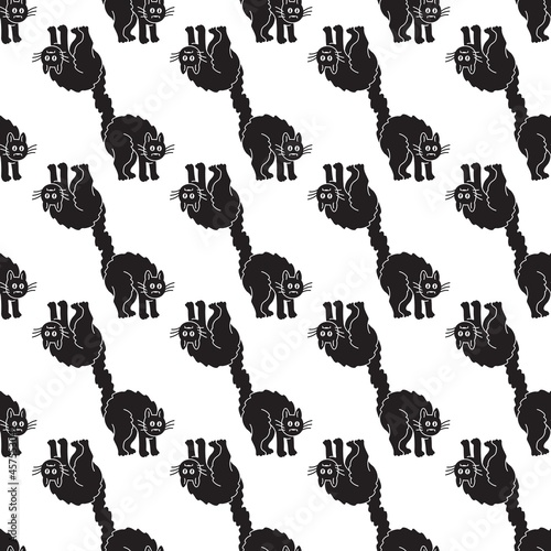 Scary black cat pattern seamless background texture repeat wallpaper geometric vector
