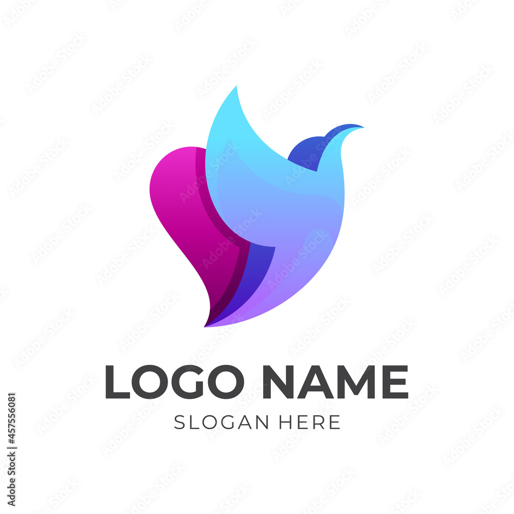 Fototapeta premium charity logo and bird design combination, vector image