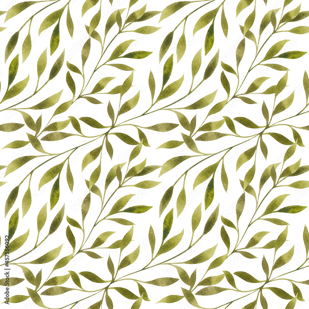Watercolor leaves, branches on white background seamless pattern. Elegant floral repeat print. Romantic botanical design. Watercolor leaves, branches on white background seamless pattern. Elegant floral repeat print. Romantic botanical design.