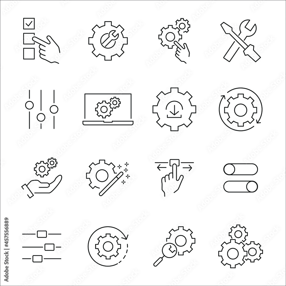 Setup and Settings icons set. Setup and Settings pack symbol vector