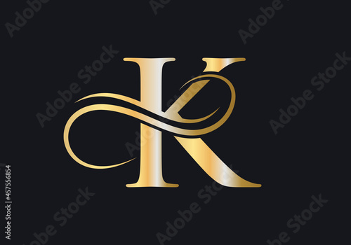 K Letter Initial Luxurious Logo Template. Premium K Logo Golden Concept. K Letter Logo with Golden Luxury Color and Monogram Design.
