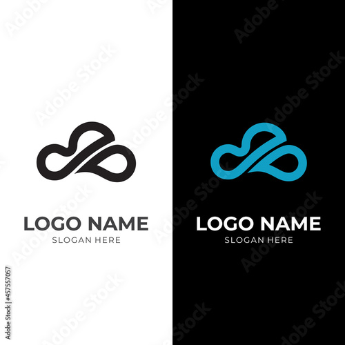 cloud logo vector with flat black and blue color style
