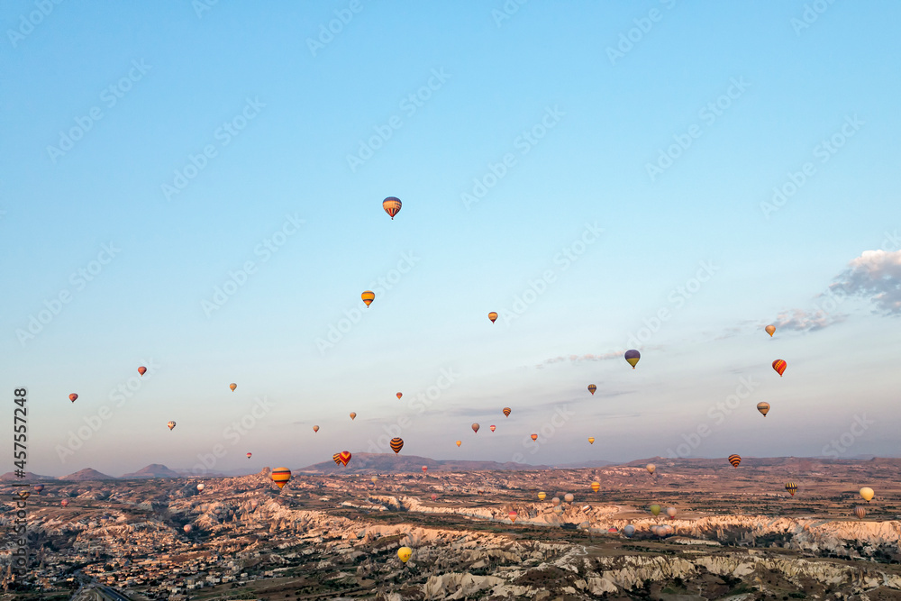 Hot air balloons flying in Cappadocia, Goreme, Turkey