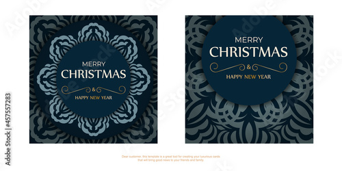 Flyer merry christmas dark blue color with abstract blue ornament