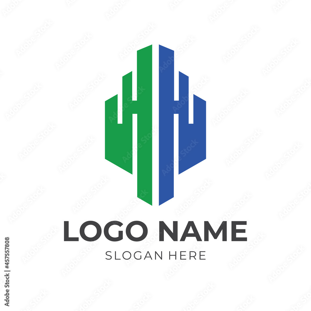 modern brain logo vector with flat blue and green color style