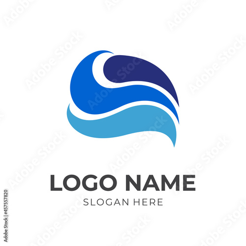 brain logo vector with flat blue color style