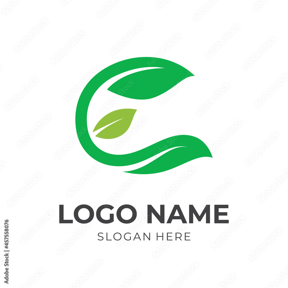 Obraz premium simple leaf logo design template concept vector with flat green color style