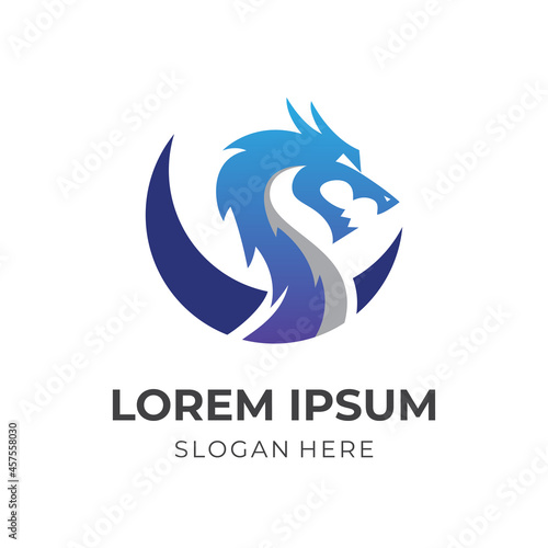dragon logo concept with flat blue and silver color style Free Download dragon logo concept with flat blue and silver color style - GFXLoad