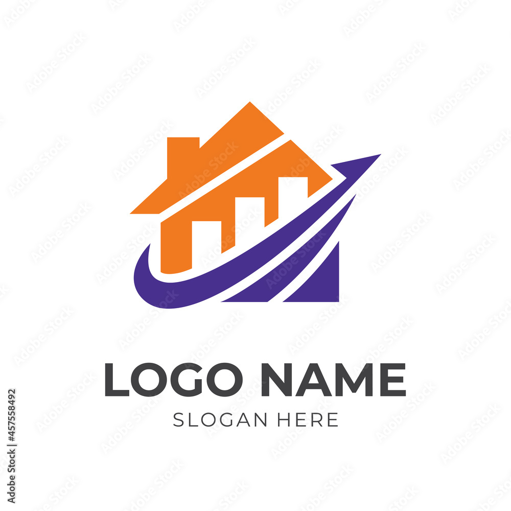 marketing and house logo design template concept vector with flat orange and purple color style