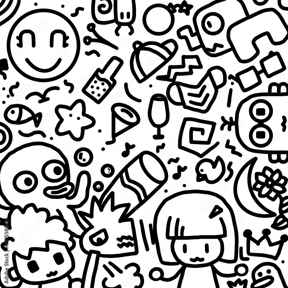 Hand drawn set of cute doodles for decoration on white background, Funny Doodle Hand Drawn Hand drawn set of cute doodles for decoration on white background, Funny Doodle Hand Drawn