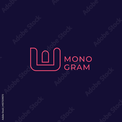 Simple and minimalist bright outline letter W monogram initial logo