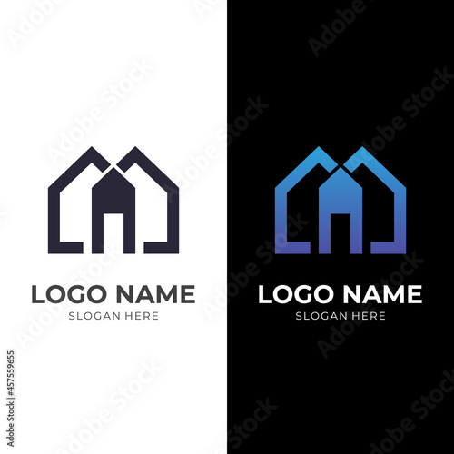 house logo design template concept vector with flat black and blue color style