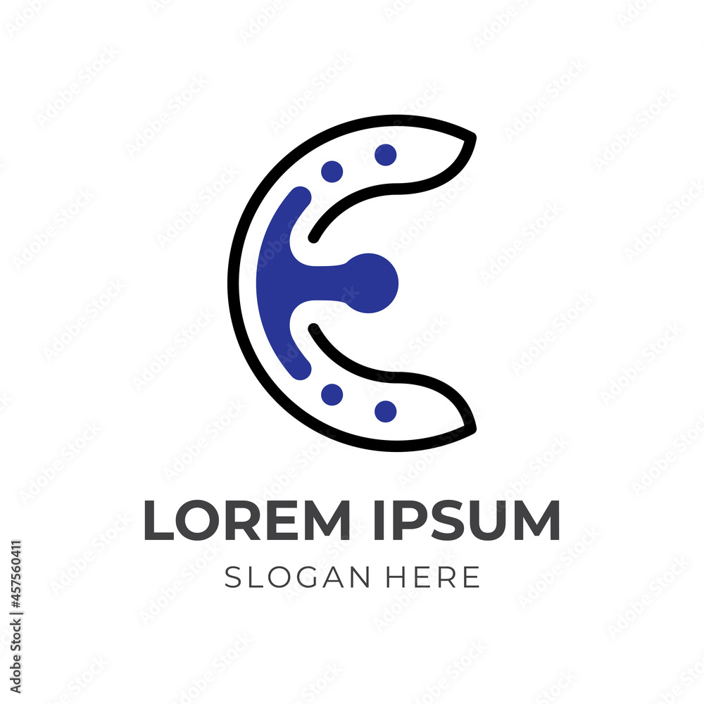 Obraz premium initial E logo design with flat blue and black color style