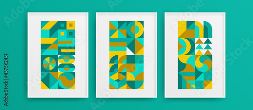 Multicolored bright flat shapes design vector template bundle. Creative premium mural decor illustration collection.