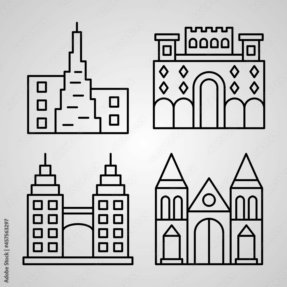 Simple Set of Monuments Vector Line Icons