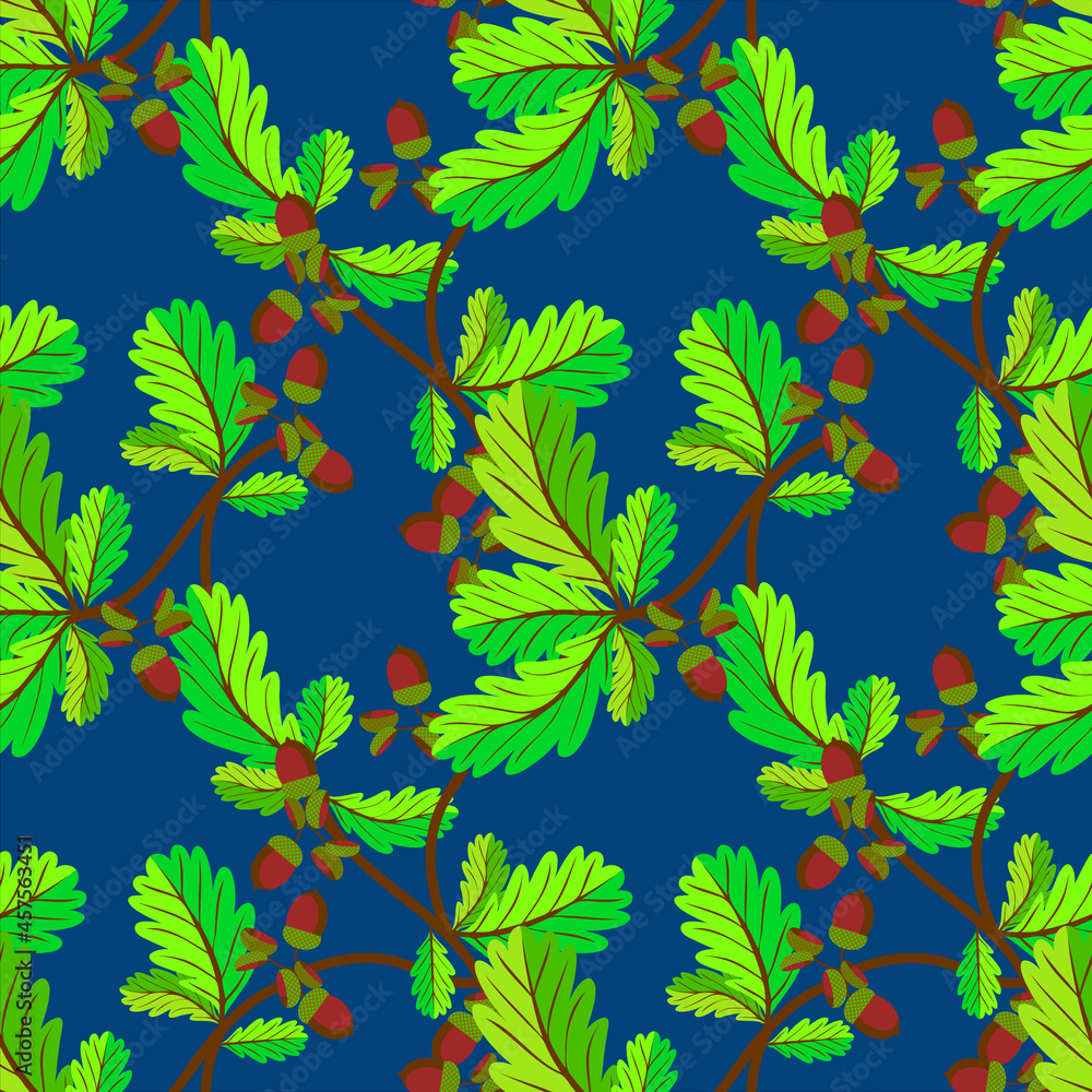 Vector - oak twigs with leaves seamless pattern. Vector - oak twigs with leaves seamless pattern.