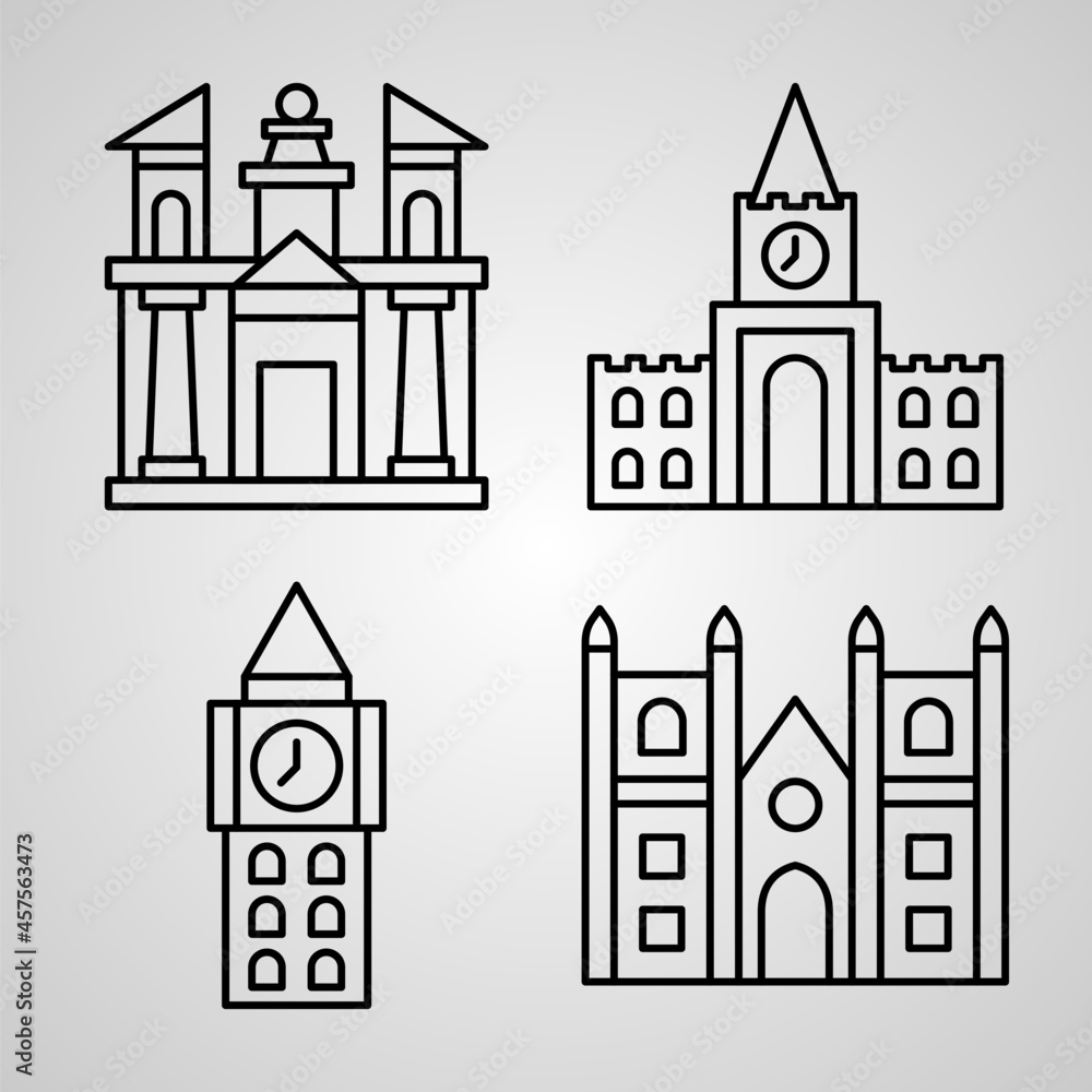 Set of Monuments Icons Vector Illustration Isolated on White Background