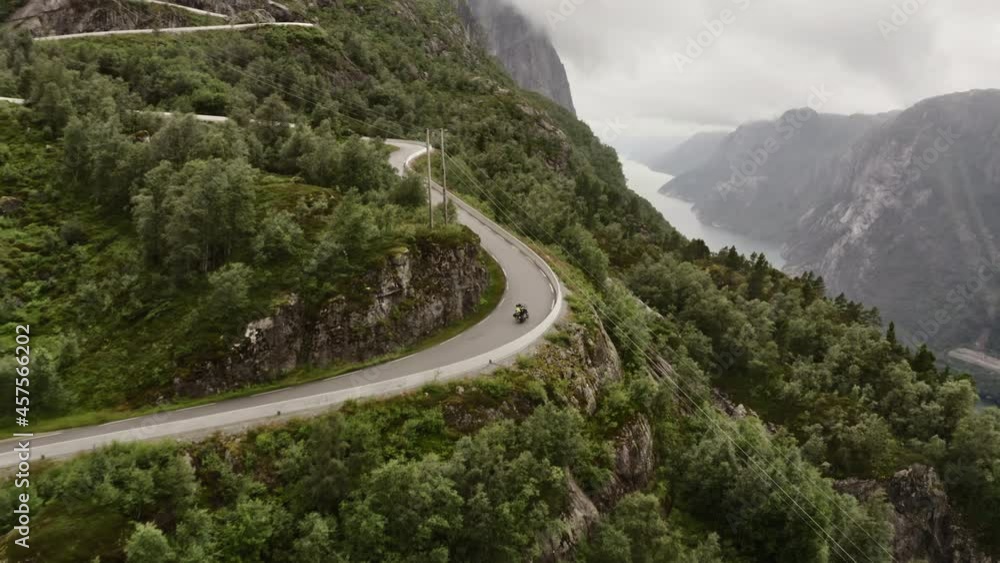 Drone Of Motorbike On Winding Mountain Ride Drone Of Motorbike On Winding Mountain Ride