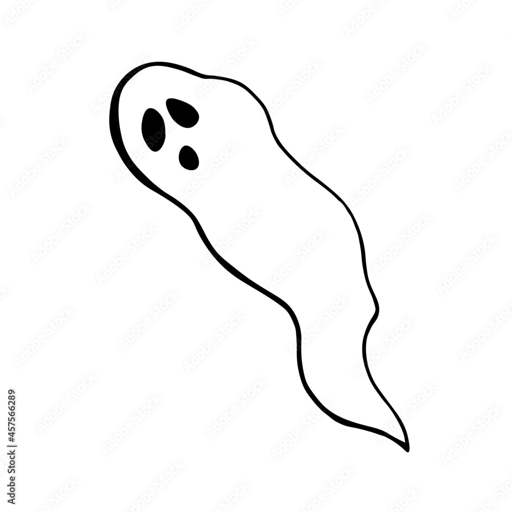 Hand-drawn Doodle Halloween Ghost. Holiday on October 31. Scary ghost. Black and white outline. Vector illustration isolated on white background. Hand-drawn Doodle Halloween Ghost. Holiday on October 31. Scary ghost. Black and white outline. Vector illustration isolated on white background.