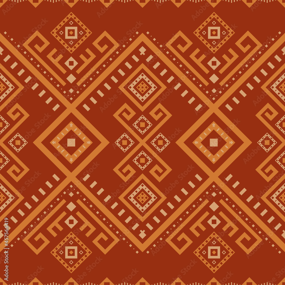 Vector boho seamless pattern with rhombuses and squares. Red and orange ornate geometric background in ethnic style for fabric, wrapping paper, packaging and wallpaper Vector boho seamless pattern with rhombuses and squares. Red and orange ornate geometric background in ethnic style for fabric, wrapping paper, packaging and wallpaper