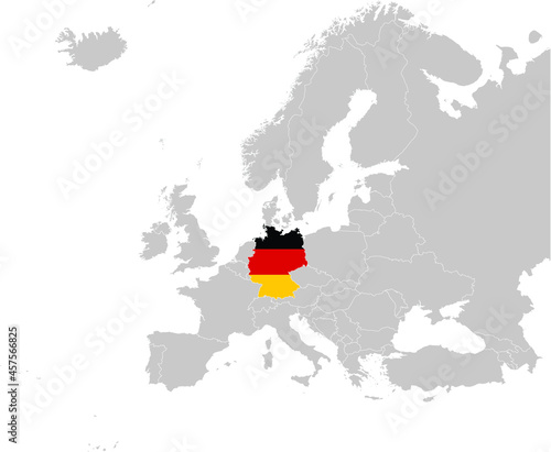 Map of Germany with national flag on Gray map of Europe	
