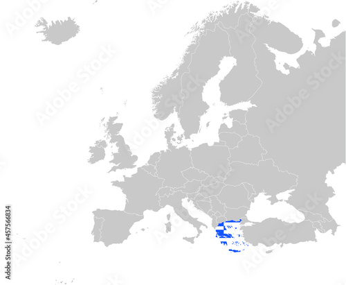 Map of Greece with national flag on Gray map of Europe  