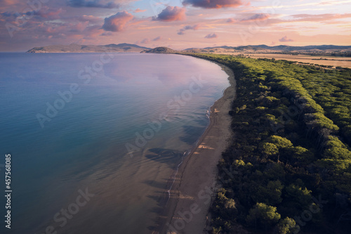 aerial view of the marine coast leading to talamone in the Tuscan Maremma