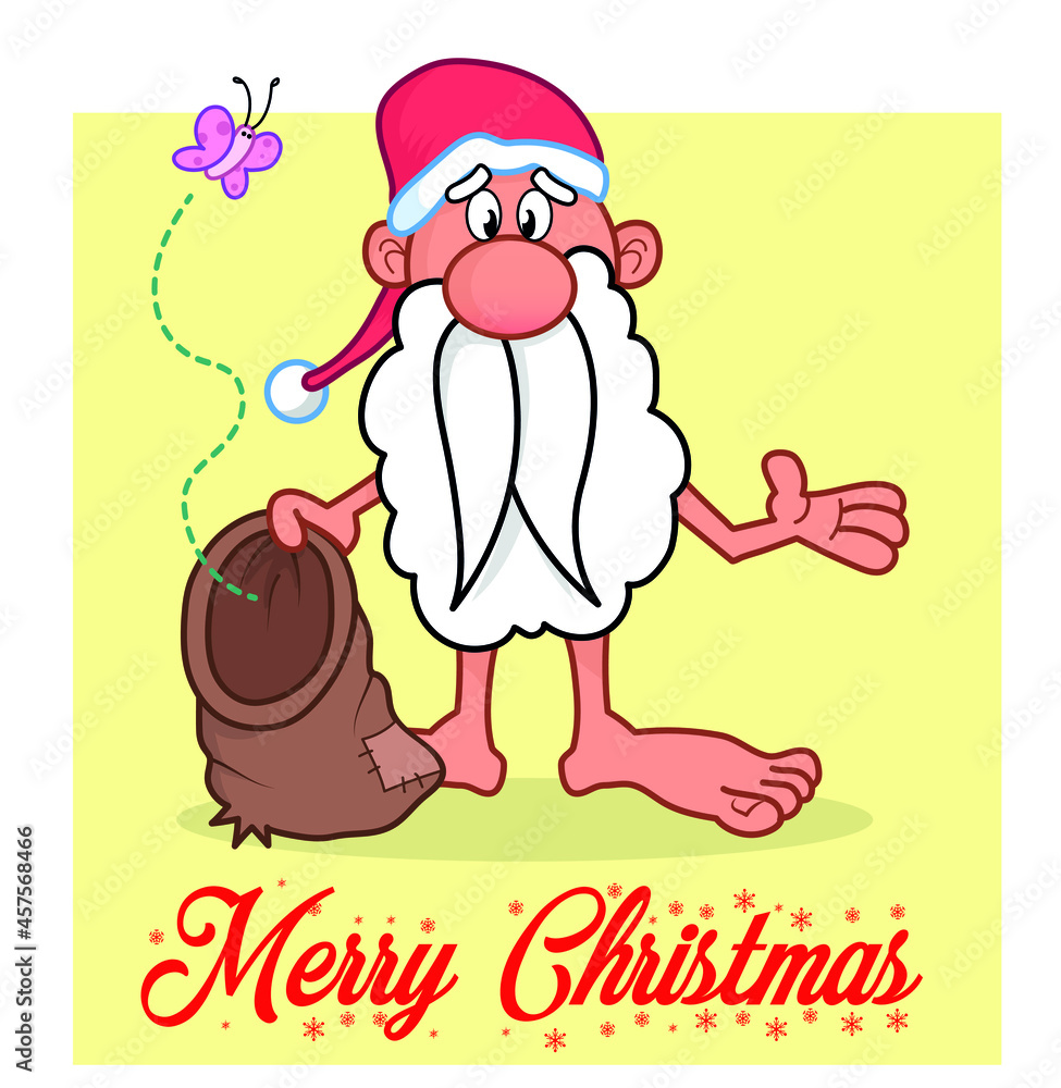 Santa Claus - Papa Noel Pobre Sin Ropa - DIbujo Cartoon con saco vacío y letrero