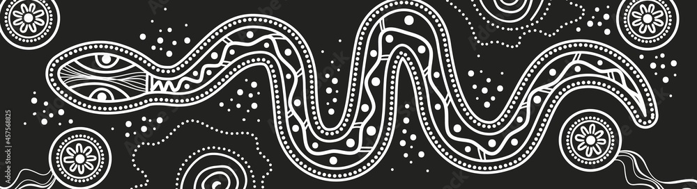 Aboriginal black and white snake art landscape illustration Stock ...