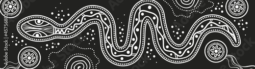 Aboriginal black and white snake art landscape illustration