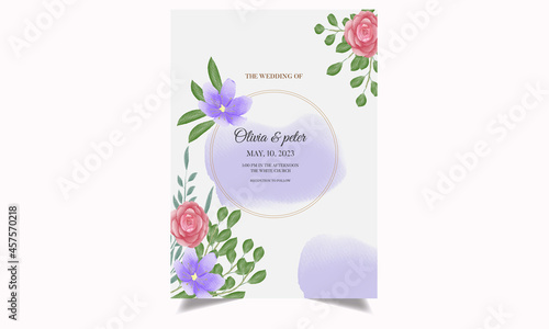 Cuadro en lienzo Elegant wedding cards with beautiful hand-painted watercolor.