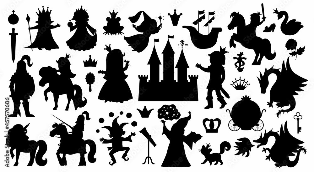Photos Fairy tale characters and objects silhouettes collection
