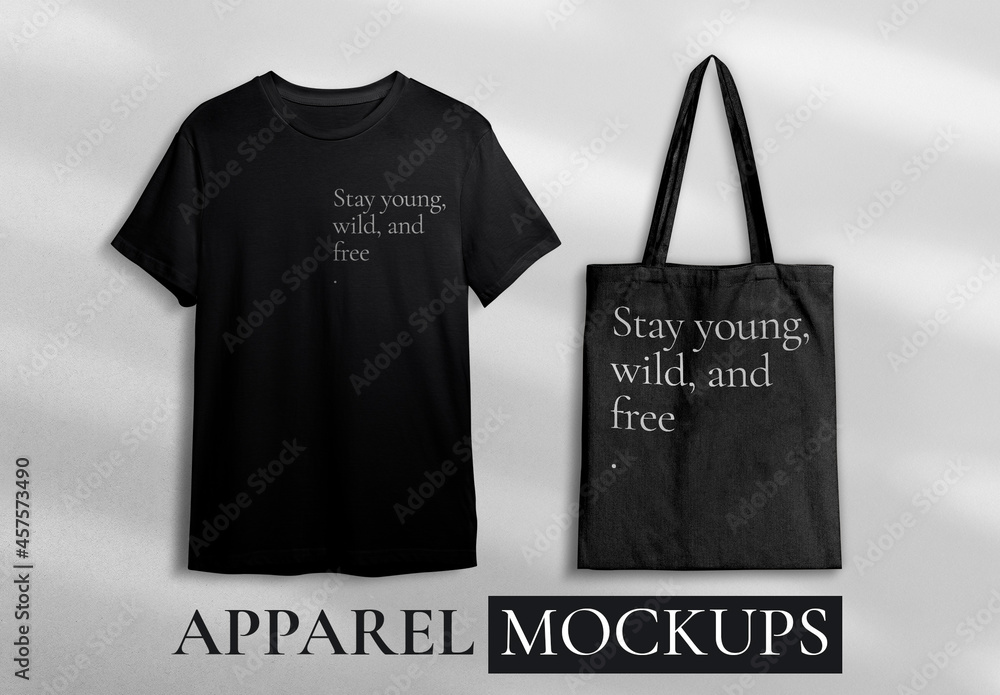 Apparel Mockup with Tshirt and Tote Bag Stock Template Adobe Stock