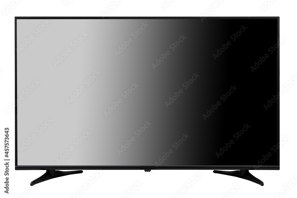 Fotografie Black modern flat TV isolated on white background. Frontal view.