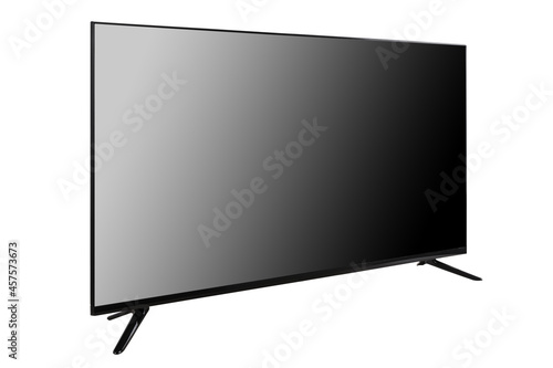 Modern black television set isolated on the white background side view. You can insert any image on the screen