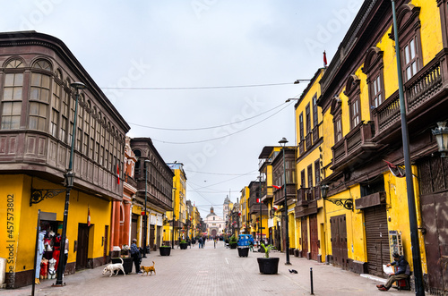 Colonial buildings with balconies in Lima, Peru