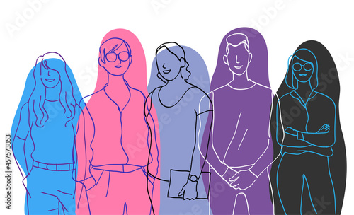 Team di giovani talenti. Gruppo di personaggi colorati maschili e femminili